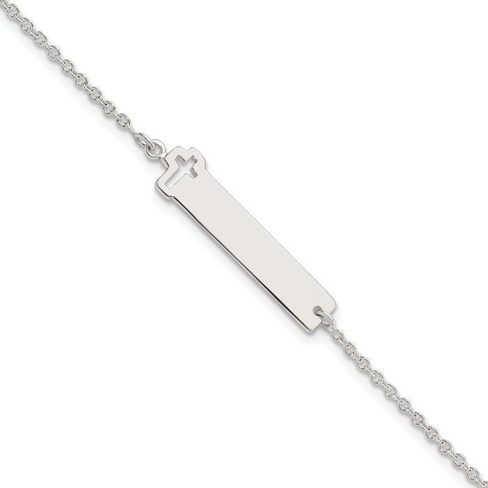 925 Sterling Silver Holy Cross ID Chain Charm Bracelet