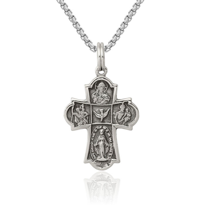 925 Sterling Silver Vintage Holy Cross Medal Necklace Religious Chain Pendant Jesus Christ Charm