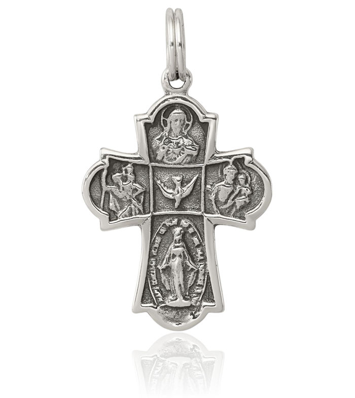 925 Sterling Silver Vintage Holy Cross Medal Necklace Religious Chain Pendant Jesus Christ Charm