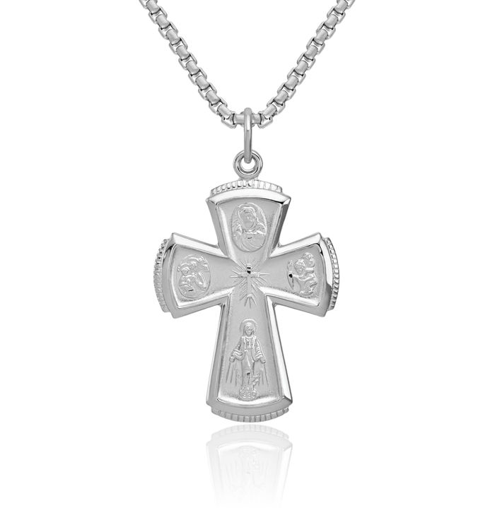 925 Sterling Silver Holy Cross Medal Necklace Religious Chain Pendant Jesus Christ Charm