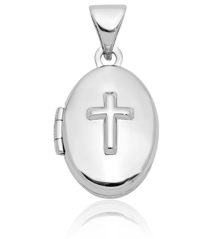 925 Sterling Silver Cross Oval Locket Necklace Religious Chain Pendant Jesus Christ Charm