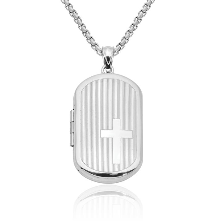 925 Sterling Silver Cross Rectangular Personalized Photo Locket Necklace Religious Chain Pendant Jesus Christ Charm