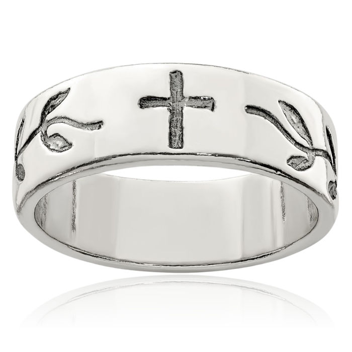 925 Sterling Silver Vintage Holy Cross Wedding Band Ring Christian Religious