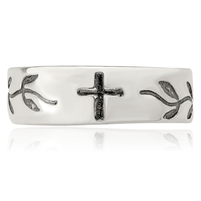 925 Sterling Silver Vintage Holy Cross Wedding Band Ring Christian Religious