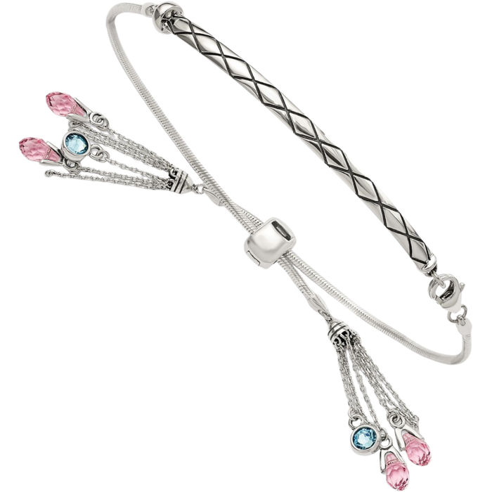925 Sterling Silver Vintage Rhinestone Crystals Briolette Adjustable Wrap Bracelet
