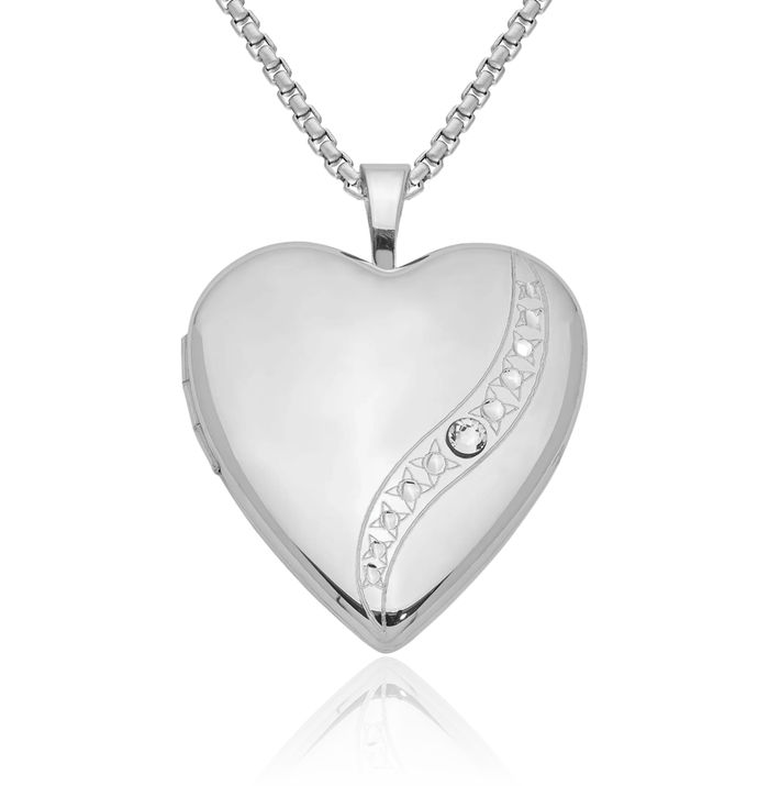 925 Sterling Silver Rhinestone Crystals Heart Personalized Photo Locket Necklace Picture Pendant Charm