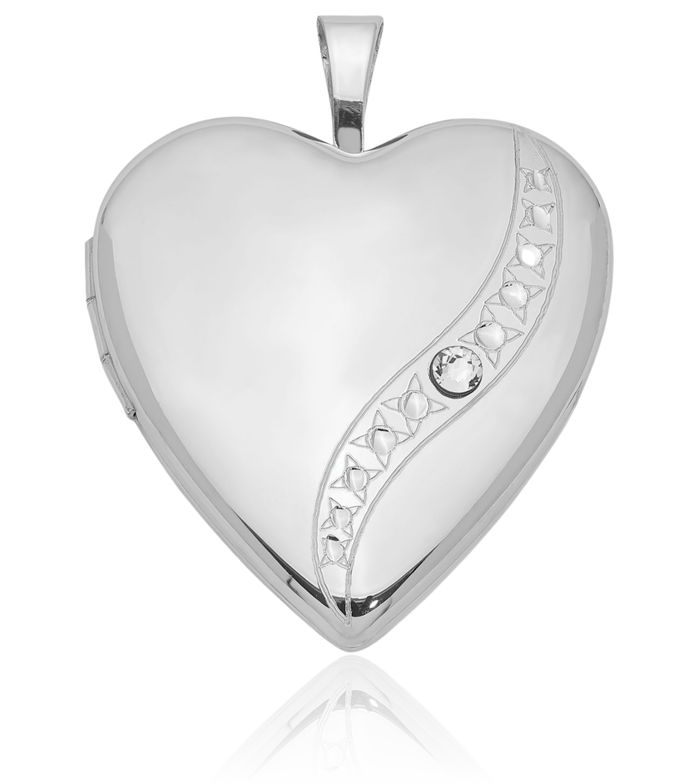 925 Sterling Silver Rhinestone Crystals Heart Personalized Photo Locket Necklace Picture Pendant Charm