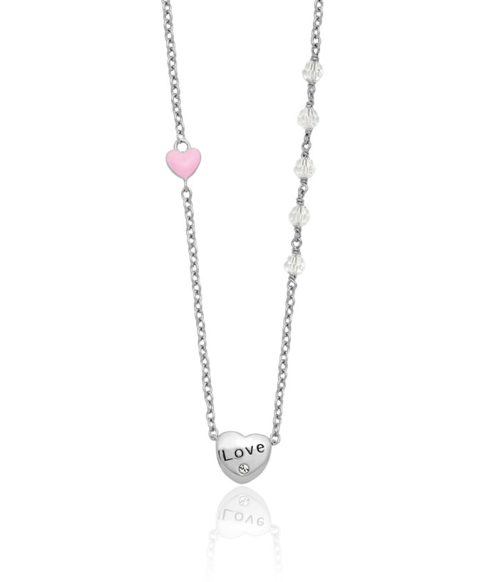 925 Sterling Silver Rhinestone Crystals Love Necklace Chain