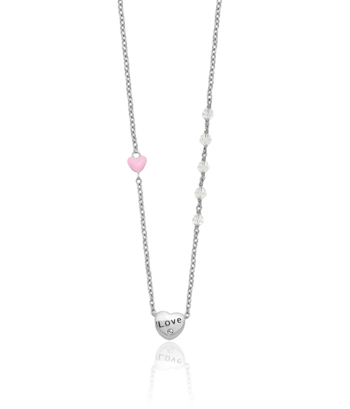 925 Sterling Silver Rhinestone Crystals Love Necklace Chain