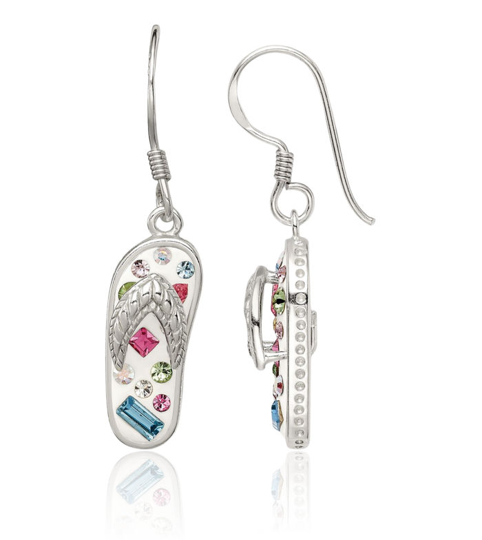 925 Sterling Silver Rhinestone Crystals Multi-color White Hawaiian Flip Flop Sandals Drop Dangle Earrings