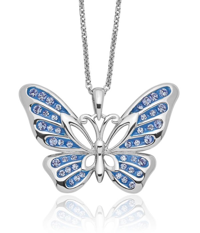 925 Sterling Silver Rhinestone Crystals Never Give Up Butterfly Wings Necklace Chain