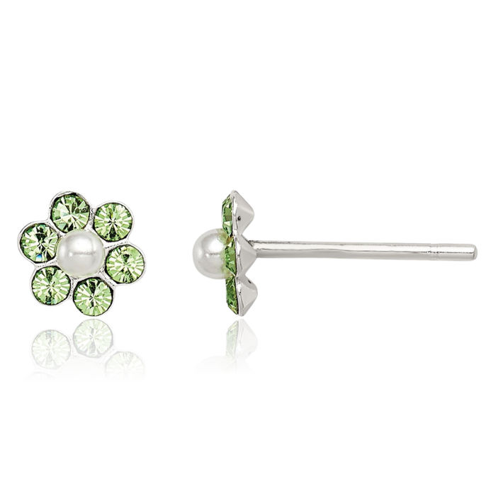 925 Sterling Silver Rhinestone Crystals Pearl Flower Stud Earrings Set