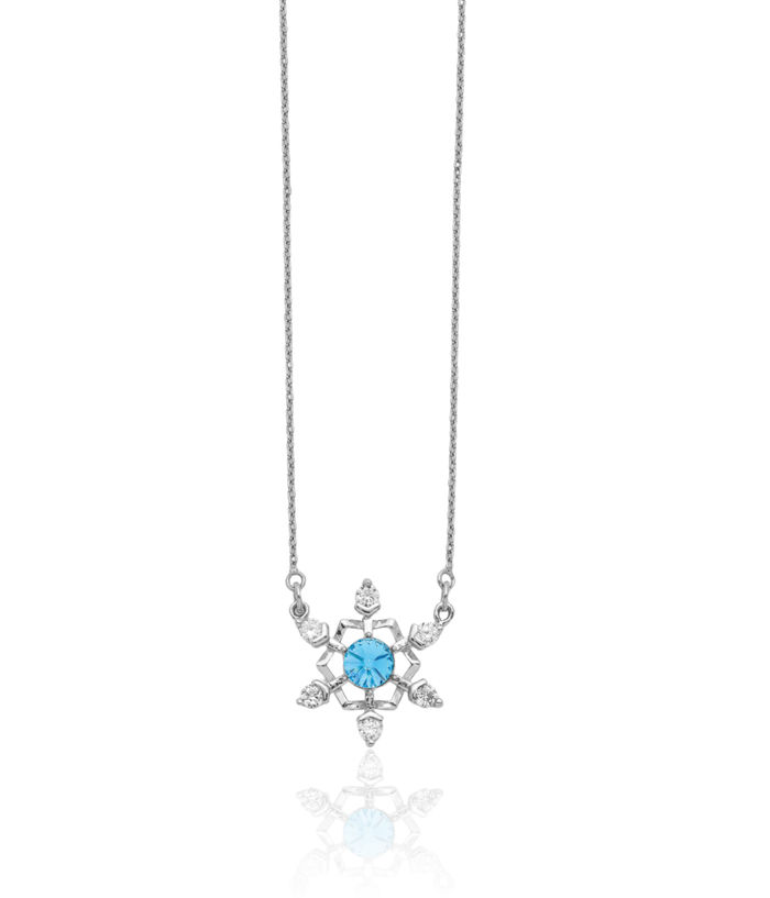 925 Sterling Silver Rhinestone Crystals Snowflake Necklace Chain