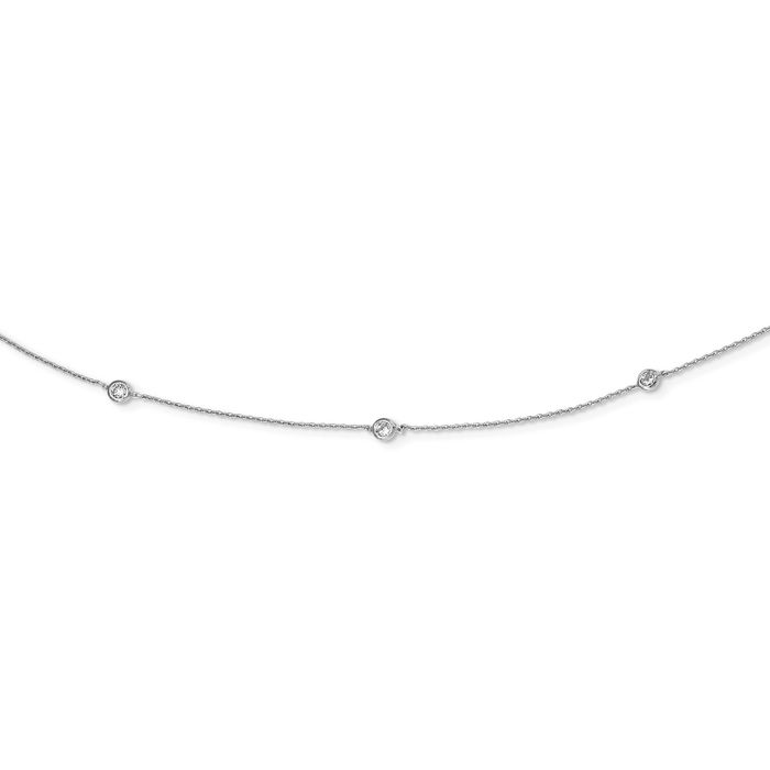 925 Sterling Silver Cubic Zirconia CZ 15 Station Chain Necklace