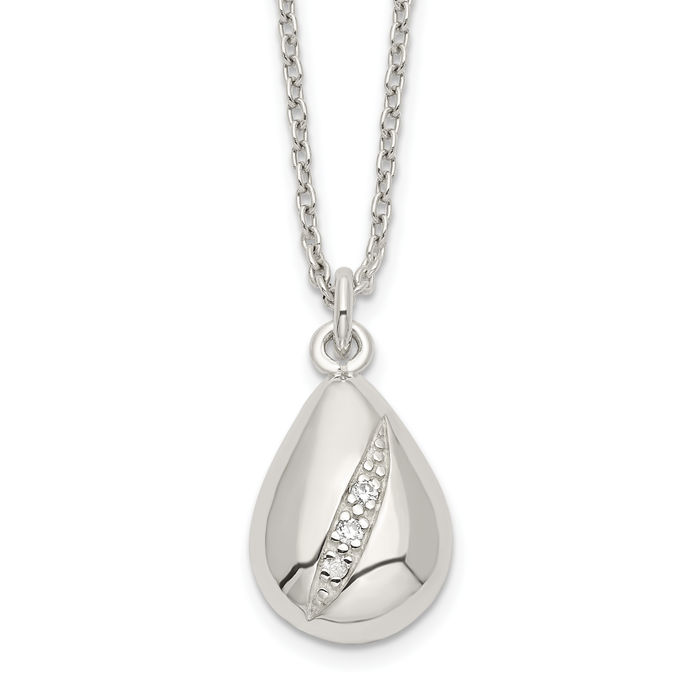 925 Sterling Silver Cubic Zirconia CZ Teardrop Chain Necklace