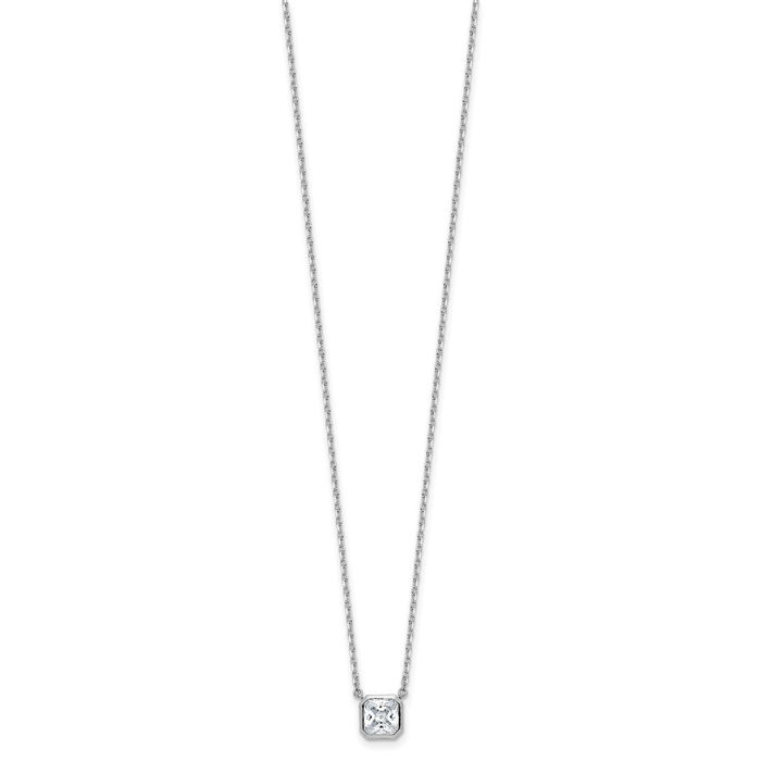 925 Sterling Silver Cubic Zirconia CZ Square Chain Necklace