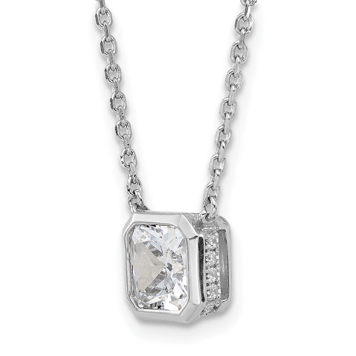 925 Sterling Silver Cubic Zirconia CZ Square Chain Necklace