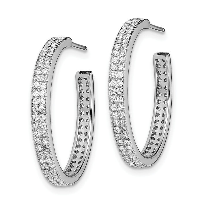 925 Sterling Silver Cubic Zirconia CZ 20x3mm C Hoop Earrings