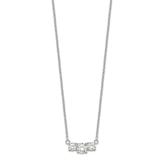 925 Sterling Silver Cubic Zirconia CZ 3 Stone Necklace Chain