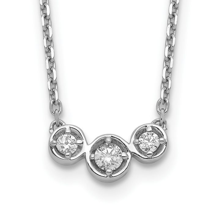 925 Sterling Silver 3 Stone Cubic Zirconia CZ Chain Necklace