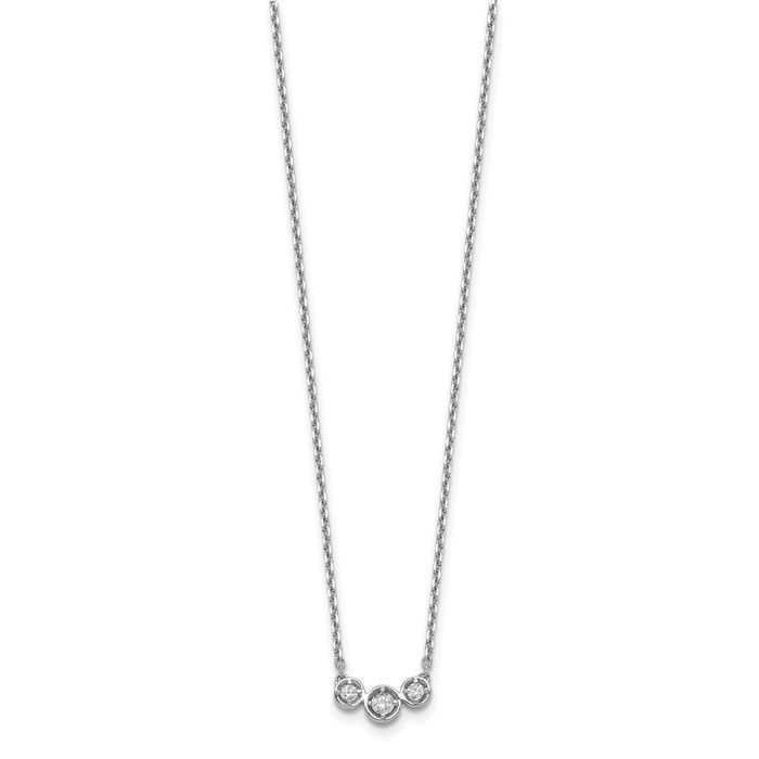 925 Sterling Silver 3 Stone Cubic Zirconia CZ Chain Necklace