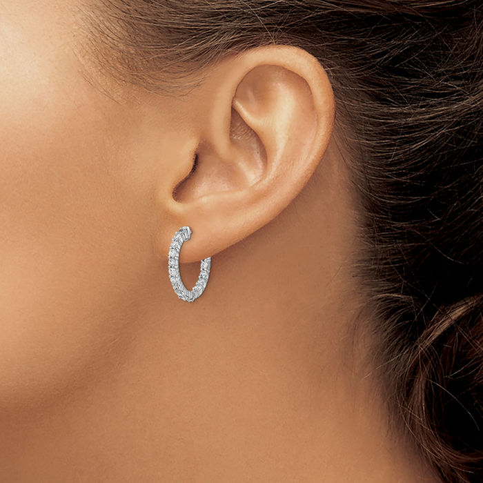 925 Sterling Silver 2.3mm Cubic Zirconia CZ Round Small Hoop Earrings