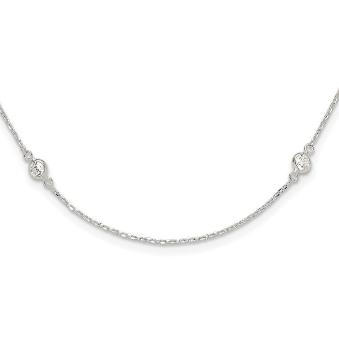 925 Sterling Silver CZ 6 Station Chain Necklace | eBay