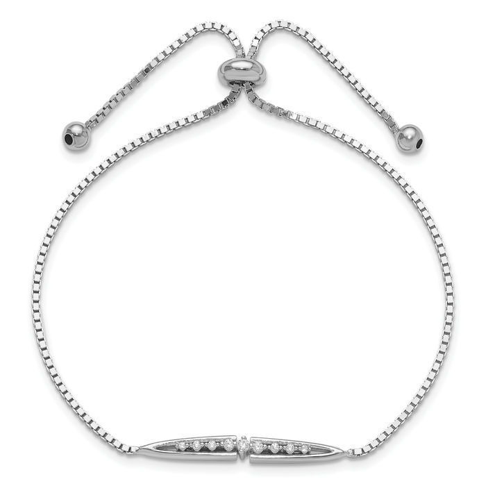 925 Sterling Silver Cubic Zirconia CZ Adjustable Bolo Wrap Bracelet