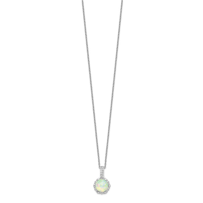 925 Sterling Silver Cabochon Lab Opal Cubic Zirconia CZ Necklace Chain Gemstone Pendant Charm