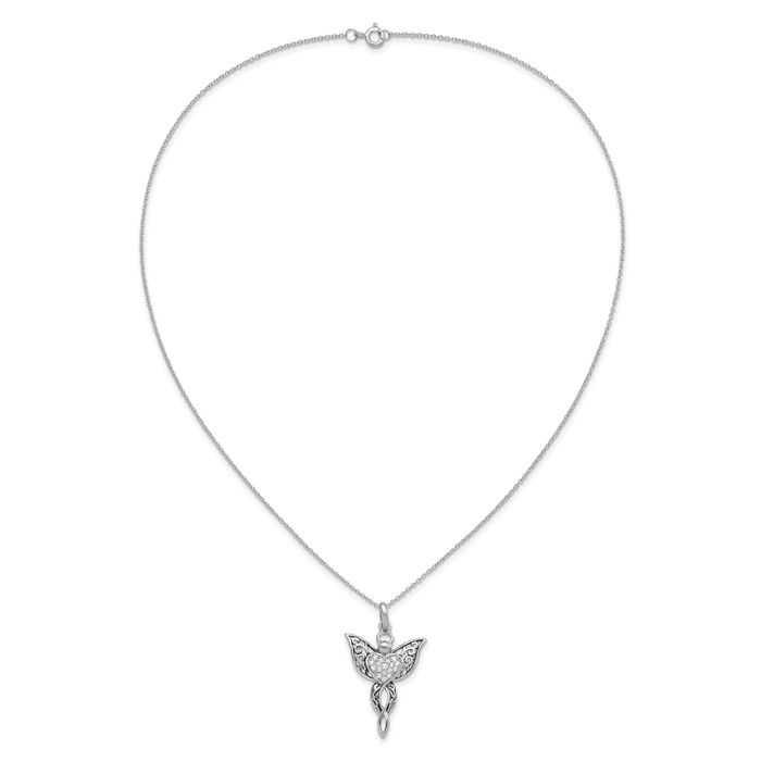 925 Sterling Silver Cubic Zirconia CZ Vintage Guardian Angel Wings of Blessing Necklace Chain