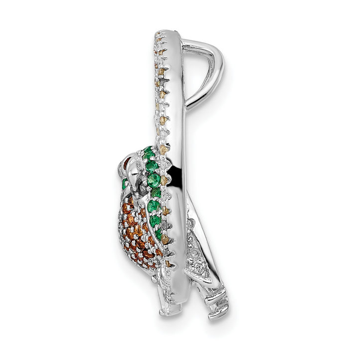 925 Sterling Silver Cubic Zirconia CZ Birds Perch Floating Chain Slide Pendant Necklace Charm