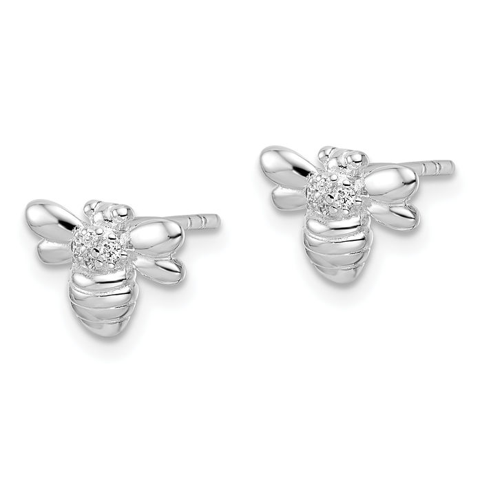 925 Sterling Silver Cubic Zirconia CZ Queen Bumble Bee Studs Honeybee Beekeeper Earrings