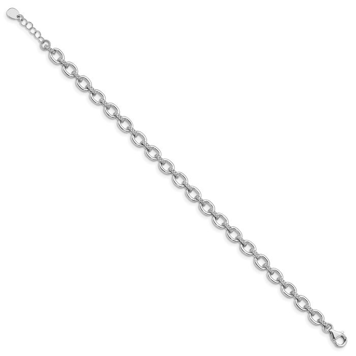 925 Sterling Silver Cubic Zirconia CZ Cable Rolo Link Chain Bracelet