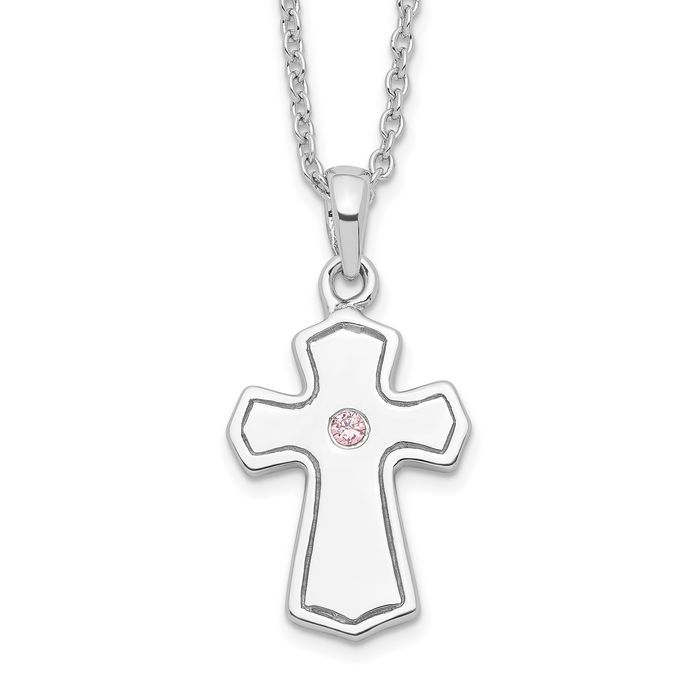 Cross Tag Necklace with Cubic Zirconia Sterling Silver 14-inch Chain