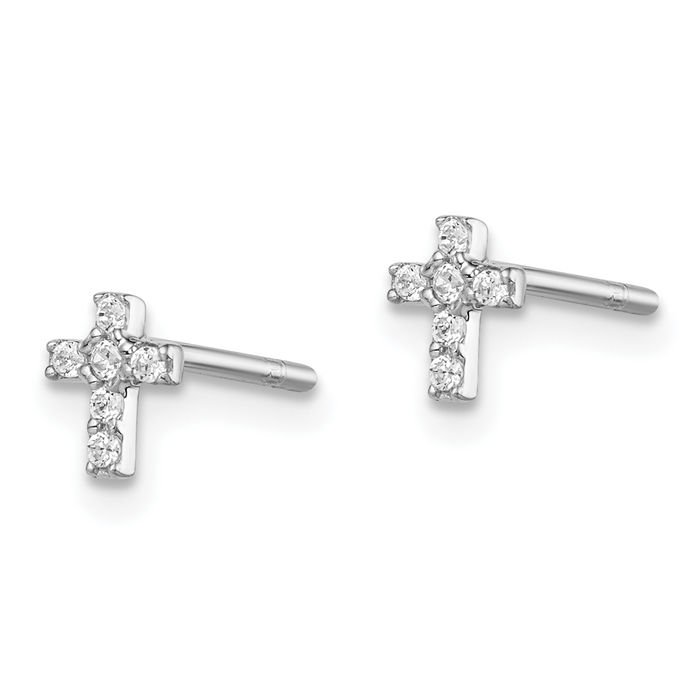 925 Sterling Silver Cubic Zirconia CZ Holy Cross Drop Dangle Christian Religious Stud Earrings