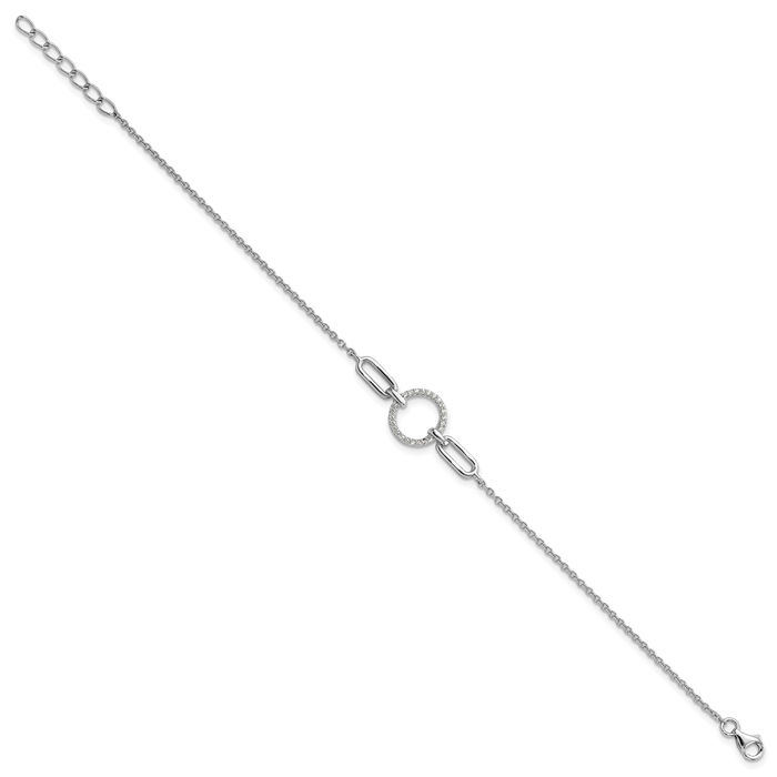 925 Sterling Silver Cubic Zirconia CZ Circle Round Chain Bracelet