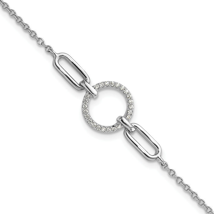 925 Sterling Silver Cubic Zirconia CZ Circle Round Chain Bracelet