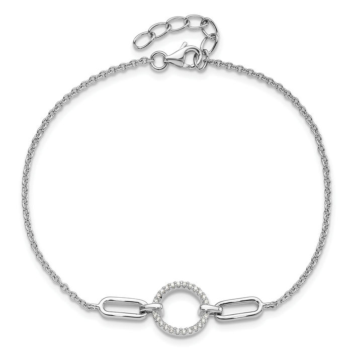 925 Sterling Silver Cubic Zirconia CZ Circle Round Chain Bracelet