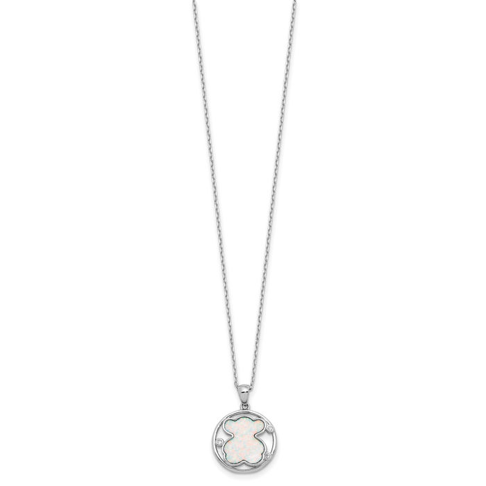 925 Sterling Silver Cubic Zirconia CZ Lab Opal Bear Necklace Chain Gemstone Pendant Charm