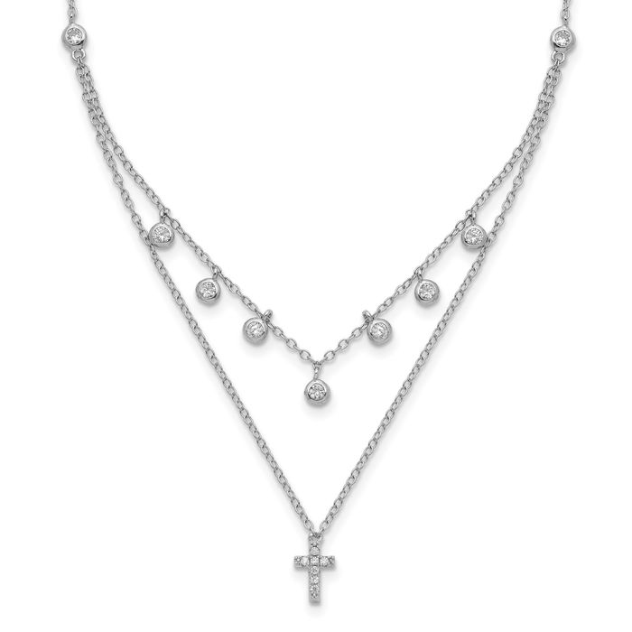 925 Sterling Silver Cubic Zirconia CZ Holy Cross Layering Necklace Chain