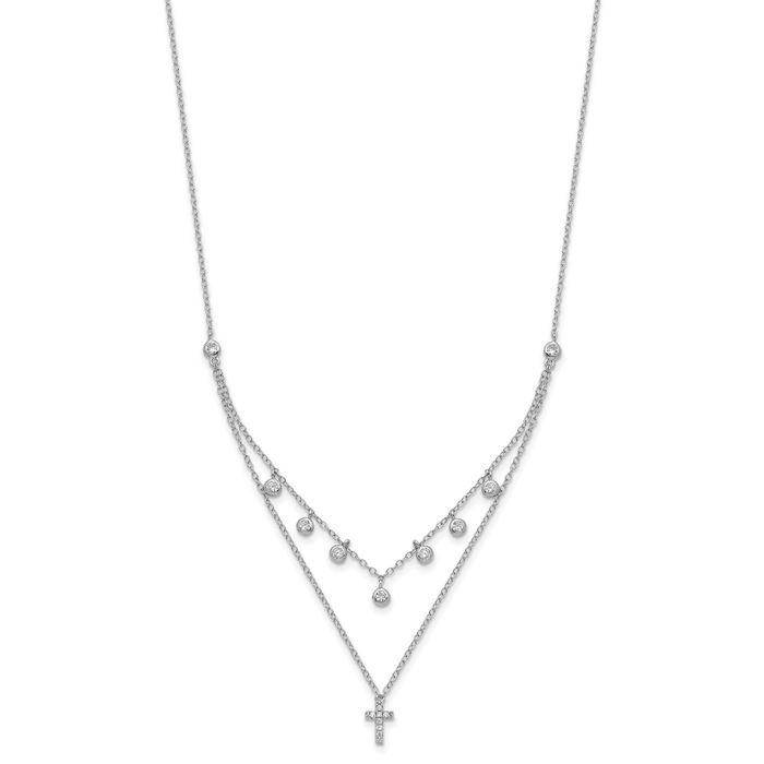 925 Sterling Silver Cubic Zirconia CZ Holy Cross Layering Necklace Chain