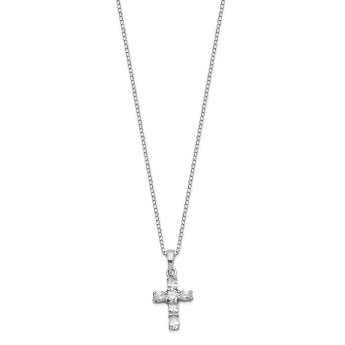 925 Sterling Silver Cubic Zirconia CZ Holy Cross 16 Box Link Chain Necklace