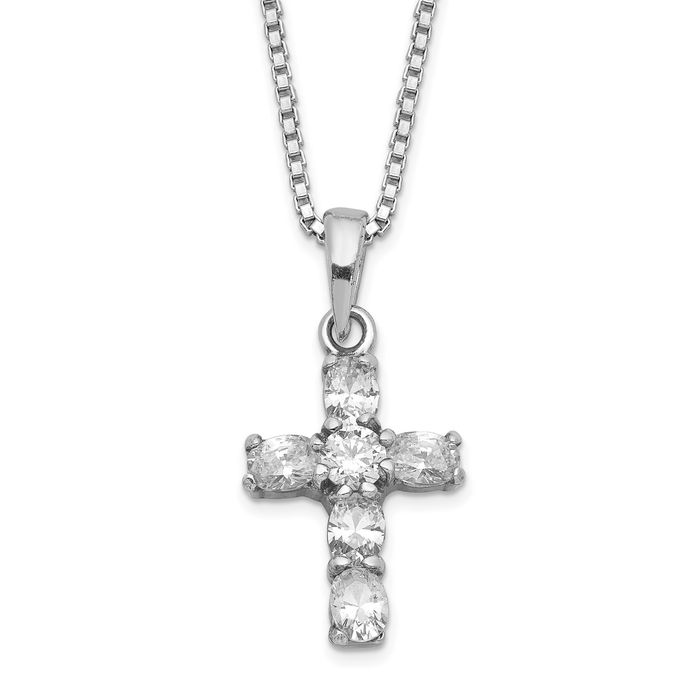 925 Sterling Silver Cubic Zirconia CZ Holy Cross 16 Box Link Chain Necklace