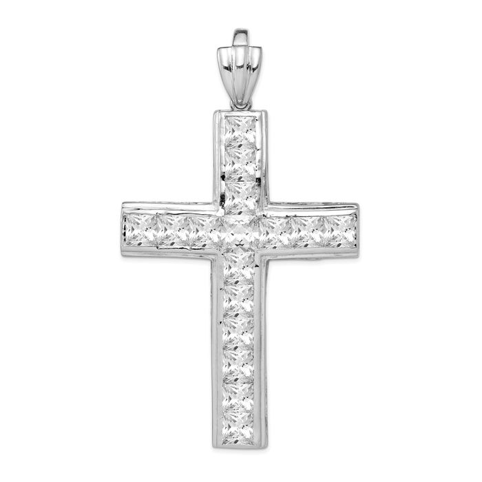 925 Sterling Silver CZ Cross Necklace - Picture 11 of 12