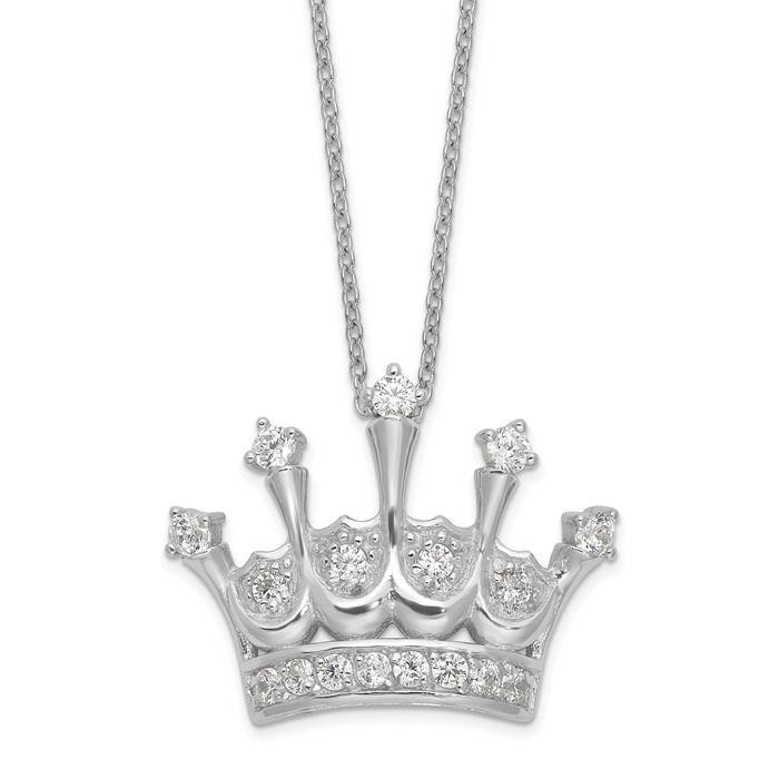 925 Sterling Silver CZ Crown Chain Necklace