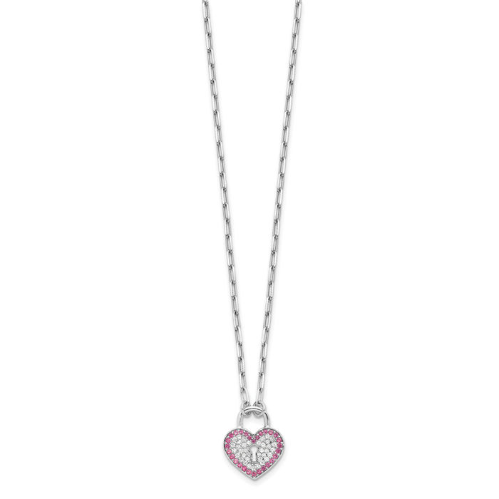 925 Sterling Silver Cubic Zirconia CZ Rhinestone Crystals Heart Lock Necklace Chain