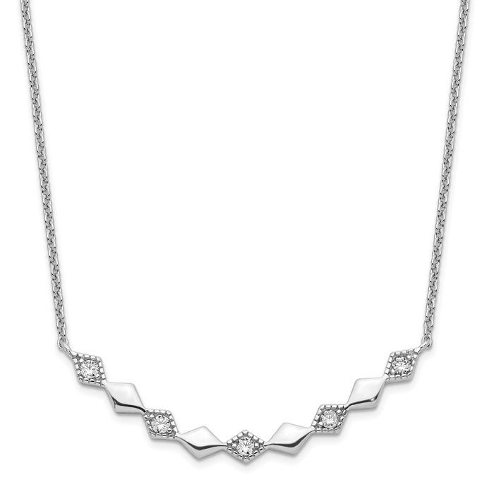 925 Sterling Silver Cubic Zirconia CZ Diamond Chain Bar Necklace