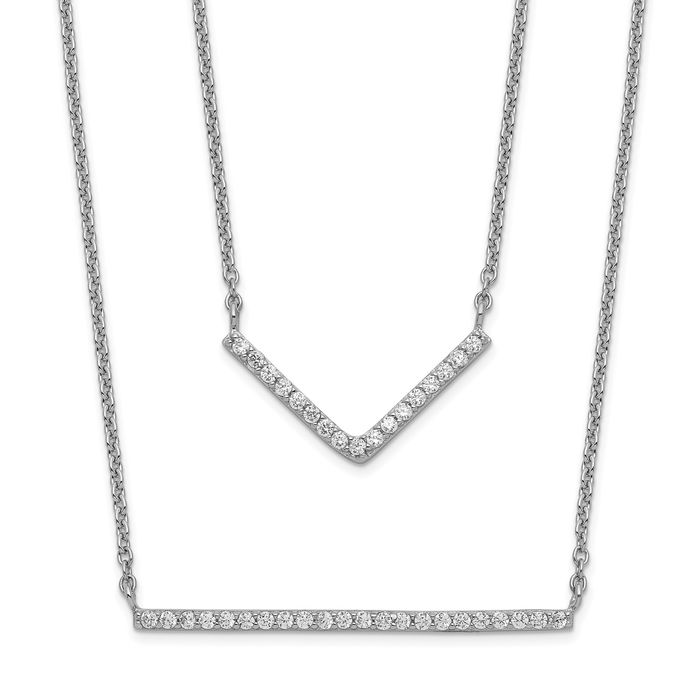Three Strand Layered V Necklace Gold-plated Sterling Silver Cubic Zirconia Three Strand Layered V Necklace Gold-plated Sterling Silver Cubic Zirconia
