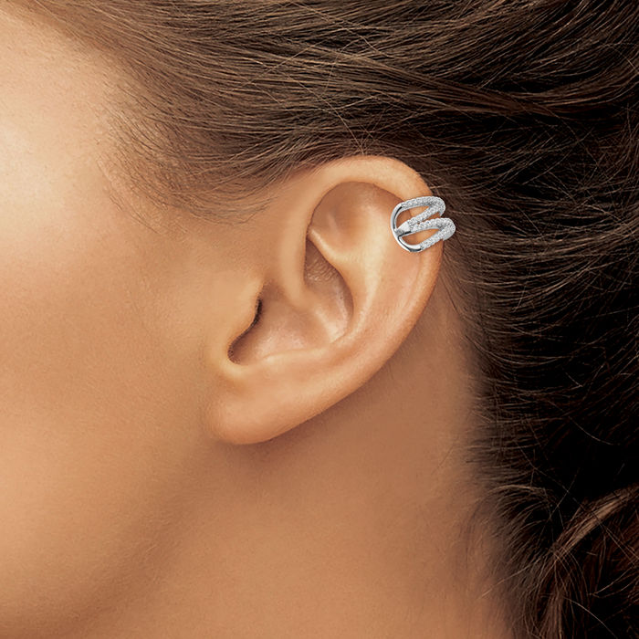 925 Sterling Silver Cubic Zirconia CZ Double x Single Cuff Earring