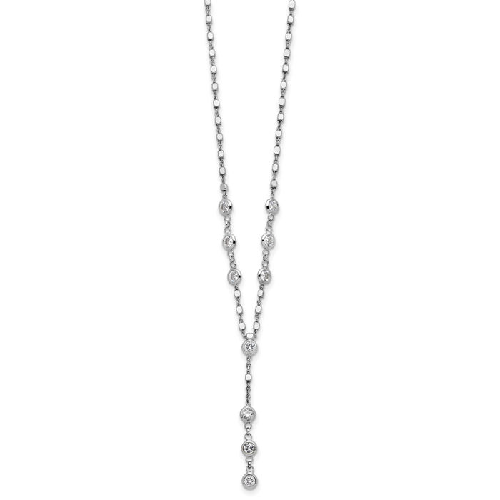 925 Sterling Silver CZ Drop Dangling Chain Necklace